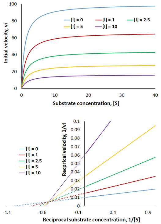 Mixed inhibition Michaelis-Menten and L-B plots