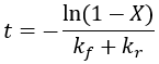 Reaction completion time calculation for first order reversible reactions