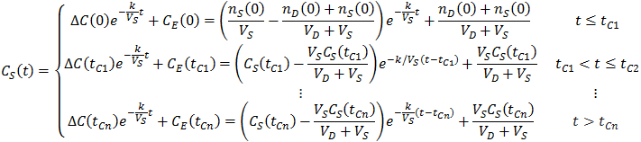 Protein dialysis general piece wise equations