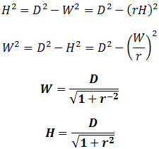 TV height and width equation using diagonal and aspect ratio